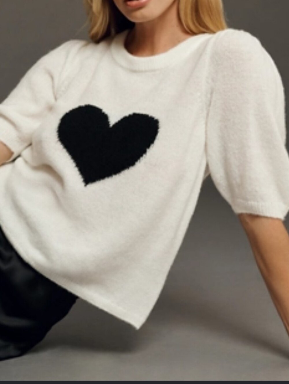 Maeve Short Sleeve Puff Heart Sweater Tee  S